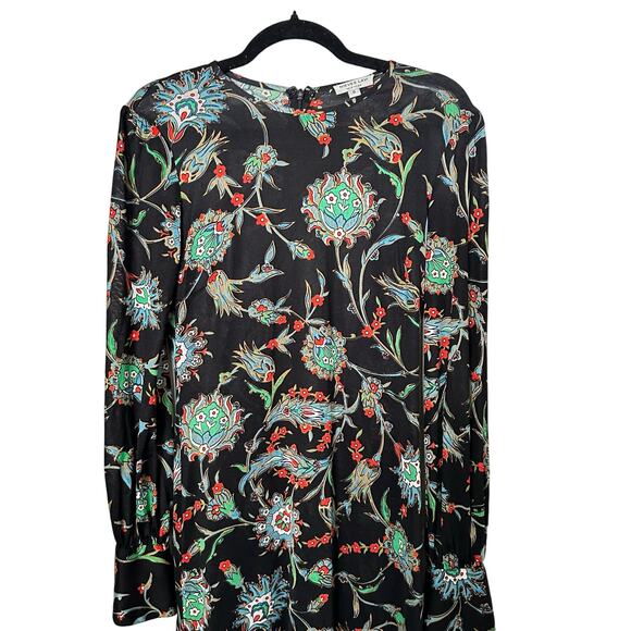 Nieves Lavi Dress Anthropologie Black Floral Print Silk Whimsigoth Mini Size 0 - Picture 4 of 7